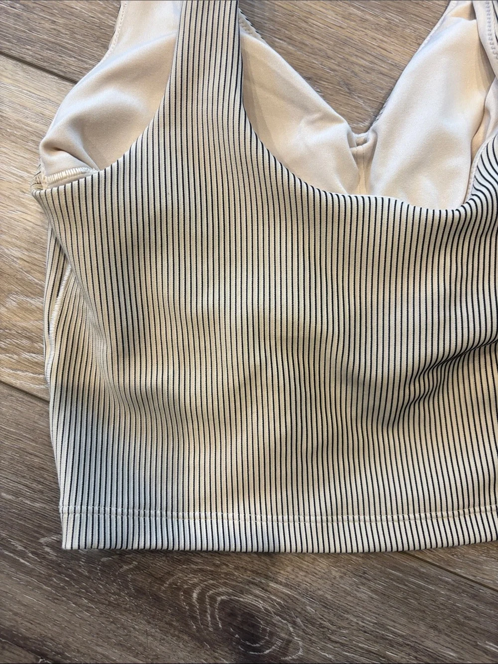 aerie Striped Ruched V-Neck Crop Tank - Beige & White